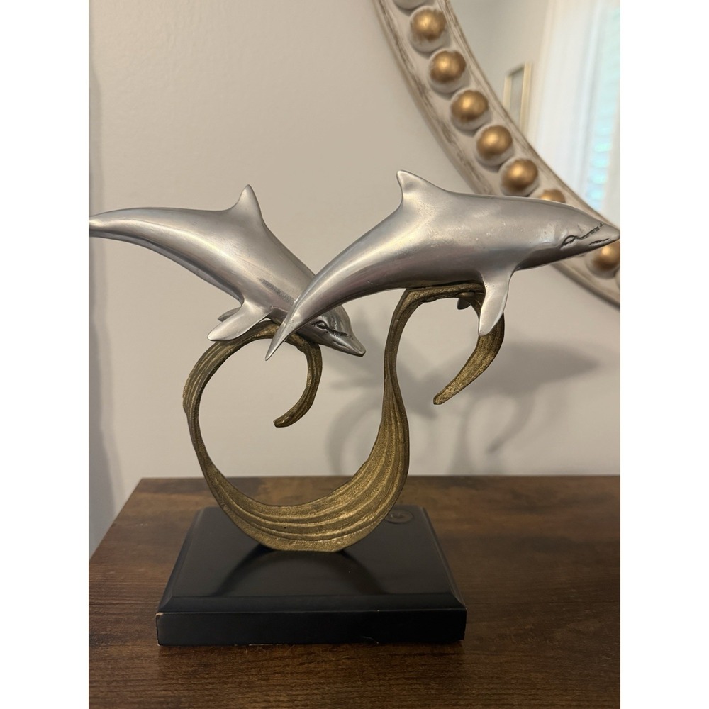 Vintage SPI Dolphin Sculpture Mixed Metal Brass‎ Tone Coastal Nautical Decor
